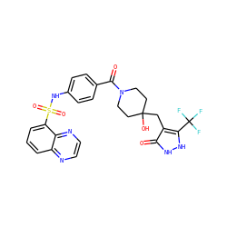 O=C(c1ccc(NS(=O)(=O)c2cccc3nccnc23)cc1)N1CCC(O)(Cc2c(C(F)(F)F)[nH][nH]c2=O)CC1 ZINC000221295654