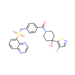 O=C(c1ccc(NS(=O)(=O)c2cccc3nccnc23)cc1)N1CCC(O)(c2sncc2Cl)CC1 ZINC000221302914