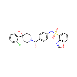 O=C(c1ccc(NS(=O)(=O)c2cccc3ocnc23)cc1)N1CCC(O)(c2ccccc2Cl)CC1 ZINC000220603446