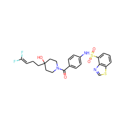 O=C(c1ccc(NS(=O)(=O)c2cccc3scnc23)cc1)N1CCC(O)(CCC=C(F)F)CC1 ZINC000217629342