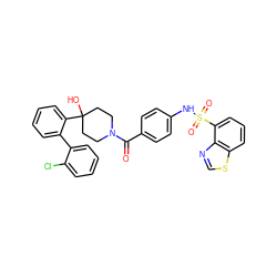 O=C(c1ccc(NS(=O)(=O)c2cccc3scnc23)cc1)N1CCC(O)(c2ccccc2-c2ccccc2Cl)CC1 ZINC000221276151