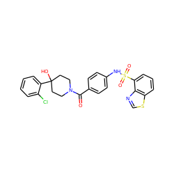 O=C(c1ccc(NS(=O)(=O)c2cccc3scnc23)cc1)N1CCC(O)(c2ccccc2Cl)CC1 ZINC000221277979