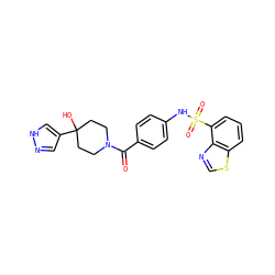 O=C(c1ccc(NS(=O)(=O)c2cccc3scnc23)cc1)N1CCC(O)(c2cn[nH]c2)CC1 ZINC000224392467