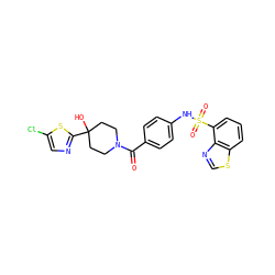 O=C(c1ccc(NS(=O)(=O)c2cccc3scnc23)cc1)N1CCC(O)(c2ncc(Cl)s2)CC1 ZINC000221294587