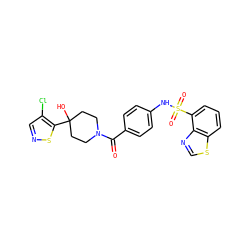 O=C(c1ccc(NS(=O)(=O)c2cccc3scnc23)cc1)N1CCC(O)(c2sncc2Cl)CC1 ZINC000217728339