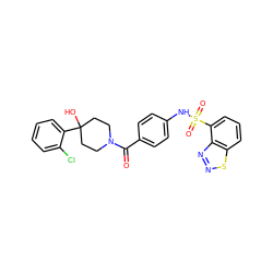 O=C(c1ccc(NS(=O)(=O)c2cccc3snnc23)cc1)N1CCC(O)(c2ccccc2Cl)CC1 ZINC000221282729