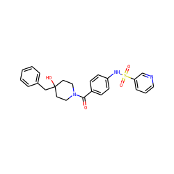 O=C(c1ccc(NS(=O)(=O)c2cccnc2)cc1)N1CCC(O)(Cc2ccccc2)CC1 ZINC000221280113