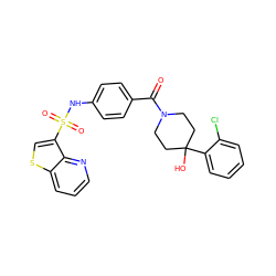 O=C(c1ccc(NS(=O)(=O)c2csc3cccnc23)cc1)N1CCC(O)(c2ccccc2Cl)CC1 ZINC000221271981