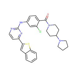 O=C(c1ccc(Nc2nccc(-c3cc4ccccc4s3)n2)cc1Cl)N1CCC(N2CCCC2)CC1 ZINC000028566841