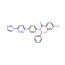 O=C(c1ccc(O)cc1O)N(Cc1ccccc1)c1ccc(-c2ccc(-n3ccnc3)nn2)cc1 ZINC000653765621