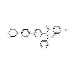 O=C(c1ccc(O)cc1O)N(Cc1ccccc1)c1ccc(-c2ccc(N3CCOCC3)nn2)cc1 ZINC000653773140