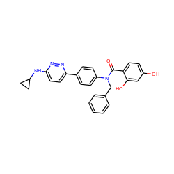 O=C(c1ccc(O)cc1O)N(Cc1ccccc1)c1ccc(-c2ccc(NC3CC3)nn2)cc1 ZINC000653667730