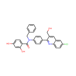 O=C(c1ccc(O)cc1O)N(Cc1ccccc1)c1ccc(-c2nc3ccc(Cl)cc3cc2CO)cc1 ZINC000653667742