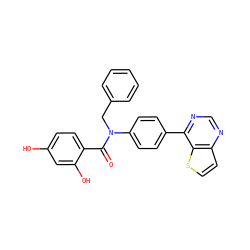 O=C(c1ccc(O)cc1O)N(Cc1ccccc1)c1ccc(-c2ncnc3ccsc23)cc1 ZINC000653664380