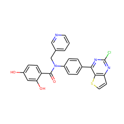 O=C(c1ccc(O)cc1O)N(Cc1cccnc1)c1ccc(-c2nc(Cl)nc3ccsc23)cc1 ZINC000653666686