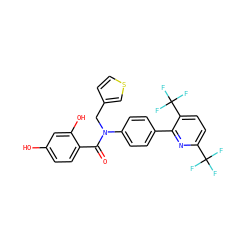 O=C(c1ccc(O)cc1O)N(Cc1ccsc1)c1ccc(-c2nc(C(F)(F)F)ccc2C(F)(F)F)cc1 ZINC000653668921