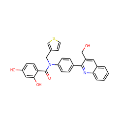 O=C(c1ccc(O)cc1O)N(Cc1ccsc1)c1ccc(-c2nc3ccccc3cc2CO)cc1 ZINC000653670270