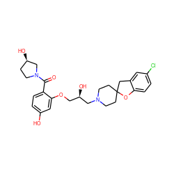 O=C(c1ccc(O)cc1OC[C@@H](O)CN1CCC2(CC1)Cc1cc(Cl)ccc1O2)N1CC[C@@H](O)C1 ZINC000038662220