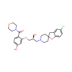 O=C(c1ccc(O)cc1OC[C@@H](O)CN1CCC2(CC1)Cc1cc(Cl)ccc1O2)N1CCOCC1 ZINC000038432601