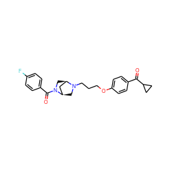 O=C(c1ccc(OCCCN2C[C@@H]3C[C@H]2CN3C(=O)c2ccc(F)cc2)cc1)C1CC1 ZINC000013859905