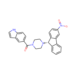 O=C(c1ccc2[nH]ccc2c1)N1CCN([C@H]2c3ccccc3-c3cc([N+](=O)[O-])ccc32)CC1 ZINC000013918893