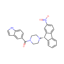 O=C(c1ccc2[nH]ccc2c1)N1CCN([C@H]2c3ccccc3-c3ccc([N+](=O)[O-])cc32)CC1 ZINC000021289748