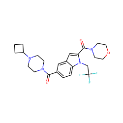 O=C(c1ccc2c(c1)cc(C(=O)N1CCOCC1)n2CC(F)(F)F)N1CCN(C2CCC2)CC1 ZINC000040975346