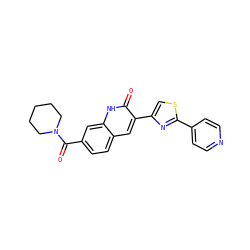 O=C(c1ccc2cc(-c3csc(-c4ccncc4)n3)c(=O)[nH]c2c1)N1CCCCC1 ZINC000014974731