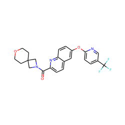 O=C(c1ccc2cc(Oc3ccc(C(F)(F)F)cn3)ccc2n1)N1CC2(CCOCC2)C1 ZINC001772580164