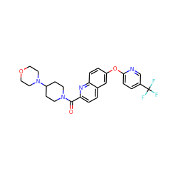 O=C(c1ccc2cc(Oc3ccc(C(F)(F)F)cn3)ccc2n1)N1CCC(N2CCOCC2)CC1 ZINC001772615217