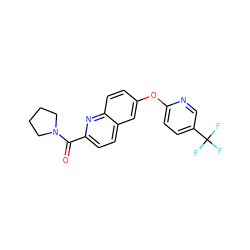 O=C(c1ccc2cc(Oc3ccc(C(F)(F)F)cn3)ccc2n1)N1CCCC1 ZINC001772577262