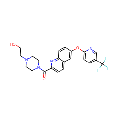 O=C(c1ccc2cc(Oc3ccc(C(F)(F)F)cn3)ccc2n1)N1CCN(CCO)CC1 ZINC001772597841