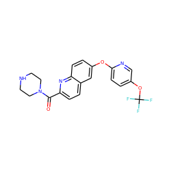 O=C(c1ccc2cc(Oc3ccc(OC(F)(F)F)cn3)ccc2n1)N1CCNCC1 ZINC001772590115