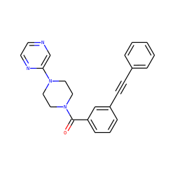 O=C(c1cccc(C#Cc2ccccc2)c1)N1CCN(c2cnccn2)CC1 ZINC000066258561