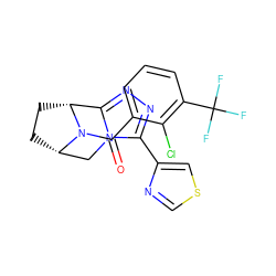 O=C(c1cccc(C(F)(F)F)c1Cl)N1[C@H]2CC[C@@H]1c1nnc(-c3cscn3)n1C2 ZINC000226110474