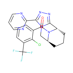 O=C(c1cccc(C(F)(F)F)c1Cl)N1[C@H]2CCC[C@H]1c1nnc(-c3ncccn3)n1C2 ZINC000215908956