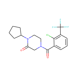 O=C(c1cccc(C(F)(F)F)c1Cl)N1CCN(C2CCCC2)C(=O)C1 ZINC000059285515