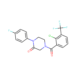 O=C(c1cccc(C(F)(F)F)c1Cl)N1CCN(c2ccc(F)cc2)C(=O)C1 ZINC000059280298