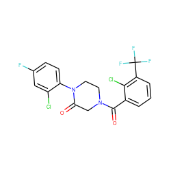 O=C(c1cccc(C(F)(F)F)c1Cl)N1CCN(c2ccc(F)cc2Cl)C(=O)C1 ZINC000059278845