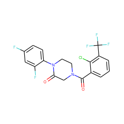 O=C(c1cccc(C(F)(F)F)c1Cl)N1CCN(c2ccc(F)cc2F)C(=O)C1 ZINC000043204686