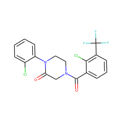 O=C(c1cccc(C(F)(F)F)c1Cl)N1CCN(c2ccccc2Cl)C(=O)C1 ZINC000059278839