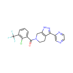 O=C(c1cccc(C(F)(F)F)c1Cl)N1CCc2c(-c3cnccn3)n[nH]c2C1 ZINC000225971296