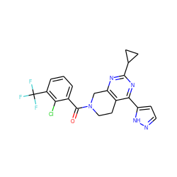 O=C(c1cccc(C(F)(F)F)c1Cl)N1CCc2c(nc(C3CC3)nc2-c2ccn[nH]2)C1 ZINC000219495566