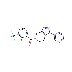 O=C(c1cccc(C(F)(F)F)c1Cl)N1CCc2c(ncn2-c2cnccn2)C1 ZINC000218508188