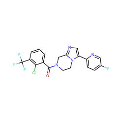 O=C(c1cccc(C(F)(F)F)c1Cl)N1CCn2c(-c3ccc(F)cn3)cnc2C1 ZINC000095565474