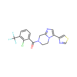 O=C(c1cccc(C(F)(F)F)c1Cl)N1CCn2c(-c3cscn3)cnc2C1 ZINC000095566088