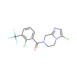 O=C(c1cccc(C(F)(F)F)c1Cl)N1CCn2c(Cl)cnc2C1 ZINC000095565336