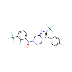 O=C(c1cccc(C(F)(F)F)c1Cl)N1CCn2c(nc(C(F)(F)F)c2-c2ccc(F)cc2)C1 ZINC000095565864