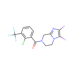 O=C(c1cccc(C(F)(F)F)c1Cl)N1CCn2c(nc(I)c2I)C1 ZINC000068247210