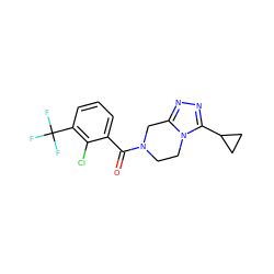 O=C(c1cccc(C(F)(F)F)c1Cl)N1CCn2c(nnc2C2CC2)C1 ZINC000095565500